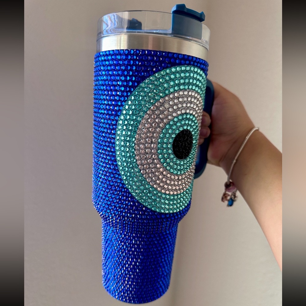Blue evil eye Tumbler with handle 40oz - Picture 4 of 4